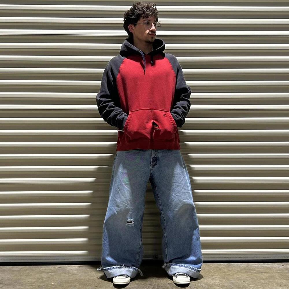 Vintage Y2K faded and distressed starter red color blocked hoodie